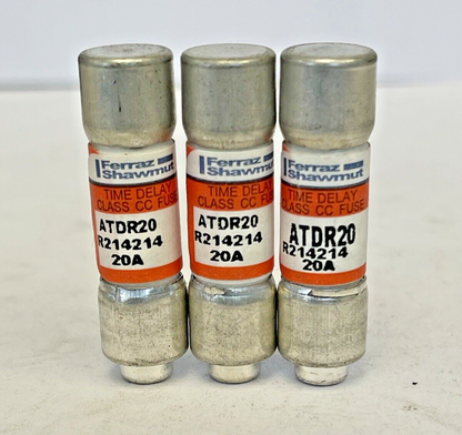 FERRAZ SHAWMUT *LOT OF 3* - ATDR20 - 20 AMP, 600 VAC, TIME-DELAY, CLASS CC FUSES