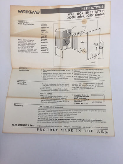 MARKTIME 90007 WALL BOX TIME SWITCH 6 HRS OFF TYPE WITHOUT HOLD