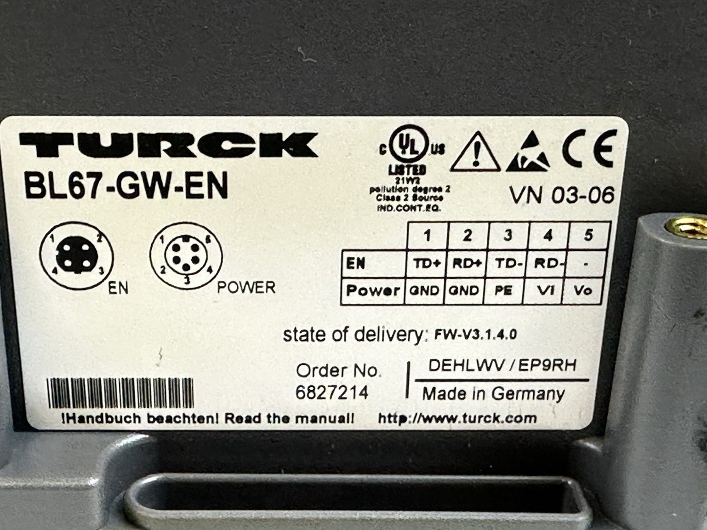 TURCK BL67GWEN 6827214 Multiprotocol Gateway I/O Module Ethernet/IP PROFINET BL6