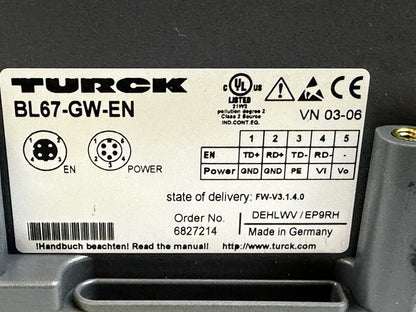 TURCK BL67GWEN 6827214 Multiprotocol Gateway I/O Module Ethernet/IP PROFINET BL6