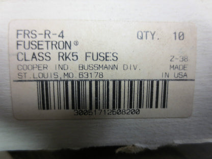 BUSSMANN FRS-R-4 FUSETRON TIME-DELAY FUSE 4A 600VAC 300VDC