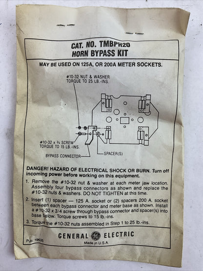GE TMBPH20 HORN BYPASS KIT MAY BE USED ON 125A OR 200A METER SOCKETS