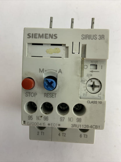 SIEMENS 3RU1126-4CB1 OVERLOAD RELAY SIRIUS 3R 600VAC 17.0-22.0A