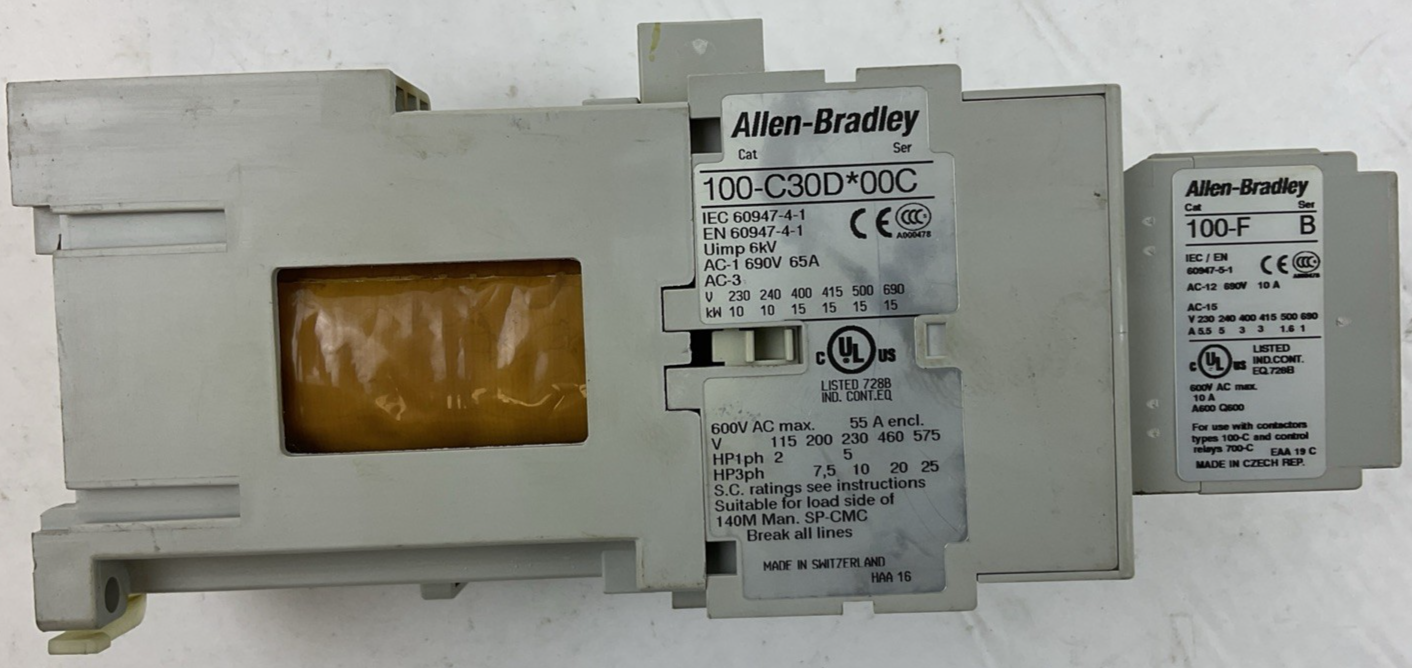 ALLEN BRADLEY 100-C30D*00 SER C CONTACTOR 600VAC 55A 3PH 25HP COIL 24VDC 100-F