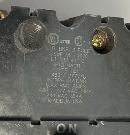 GE TEY330 CIRCUIT BREAKER 30A 480VAC 3POLE