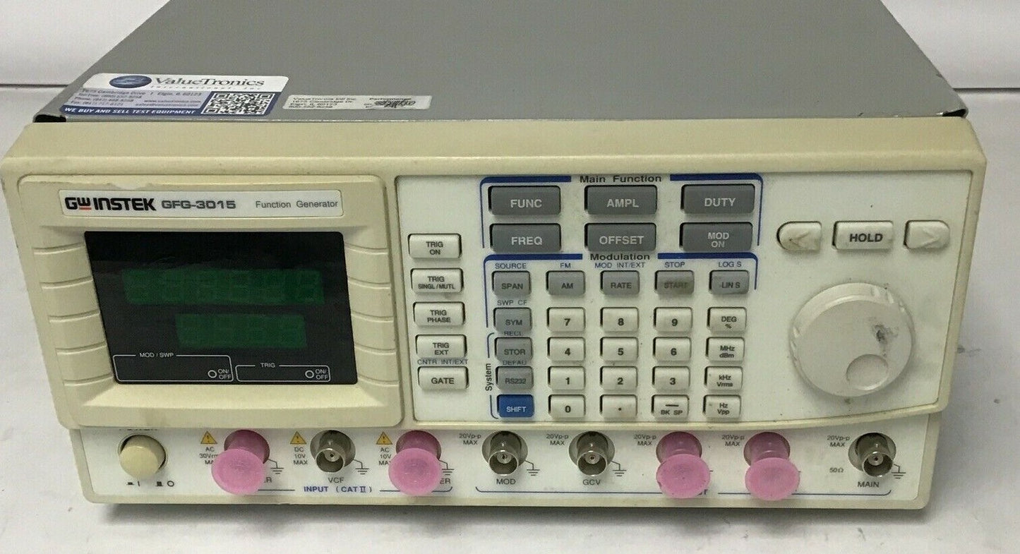 GWINSTEK FUNCTION GENERATOR GFG-3015 115/230VAC 54VA 42W 50/60HZ