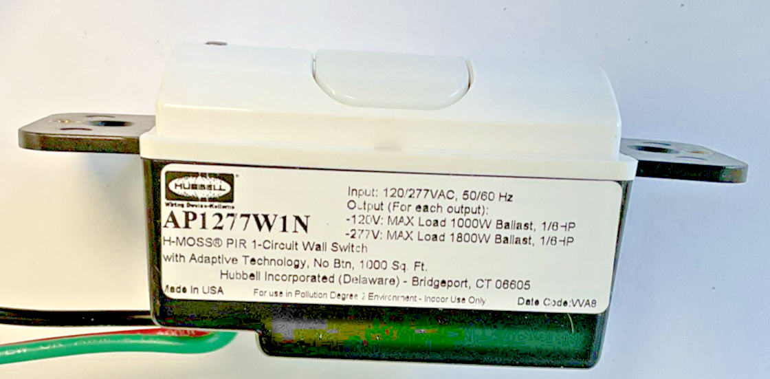 HUBBELL AP1277W1N PIR 1-CIRCUIT WALL SWITCH 120/277VAC 50/60HZ