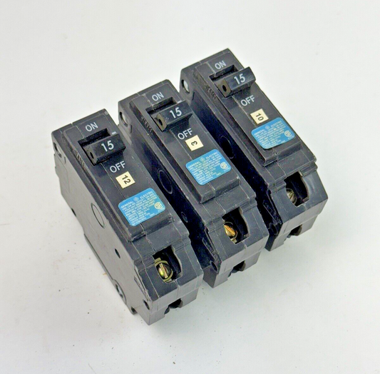 GE **LOT OF 3** THHQB1115 - CIRCUIT BREAKER - 1 POLE, 15 A, 240 VAC