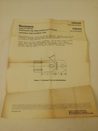 MCGRAW-EDISON COMPANY KA869R2-400 - 400AMP TRIP COIL ASSEMBLY WA-92B-2-400 AMP