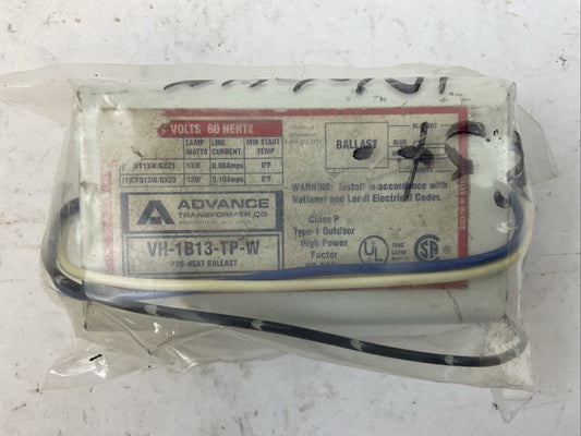 ADVANCE VH1B13TPW PRE-HEAT BALLAST 277 VOLT 60 HERTZ VH-1B13-TP-W