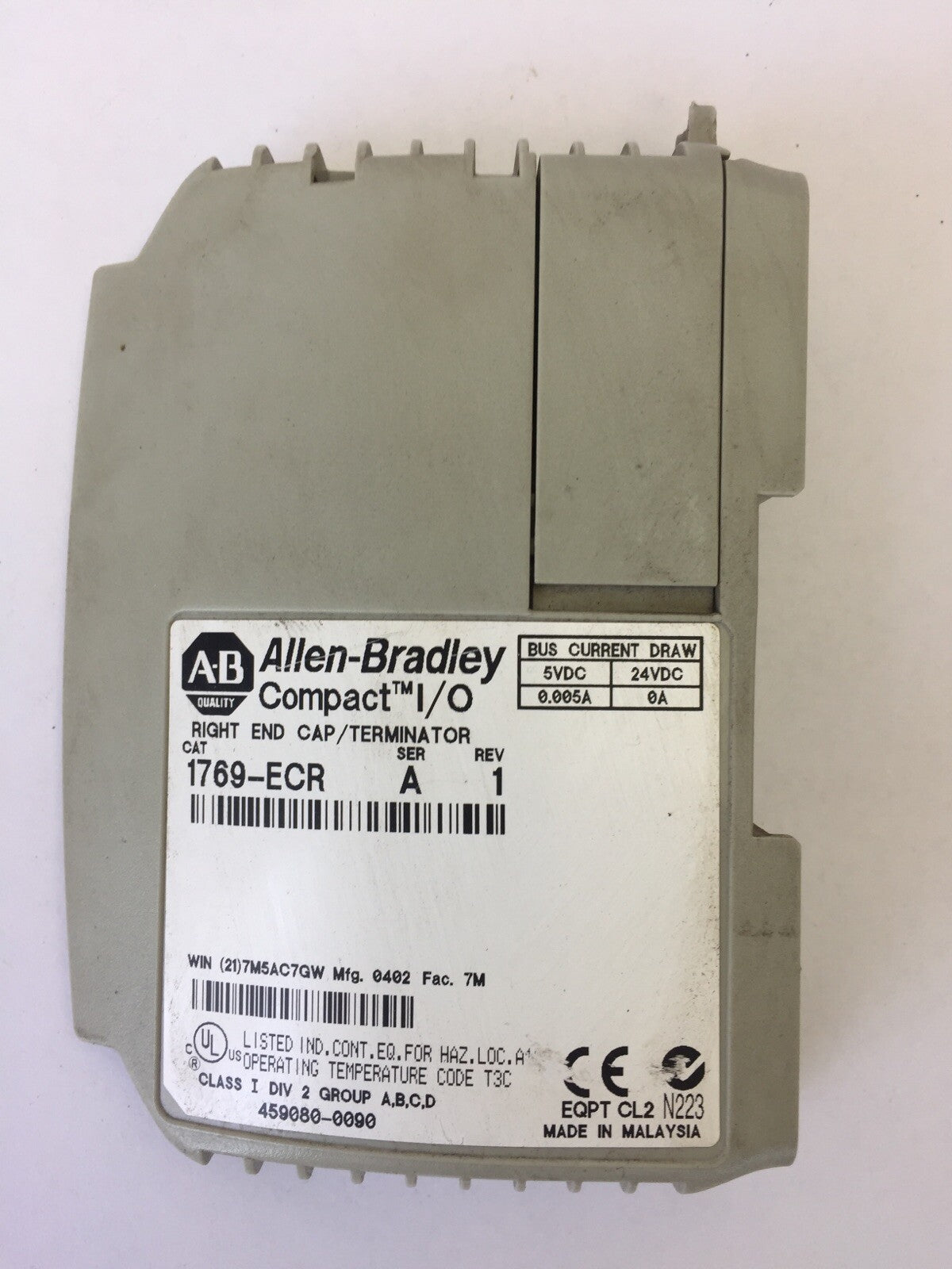 ALLEN BRADLEY 1769-ECR COMPACT I/O SER A REV 1 RIGHT END CAP / TERMINATOR