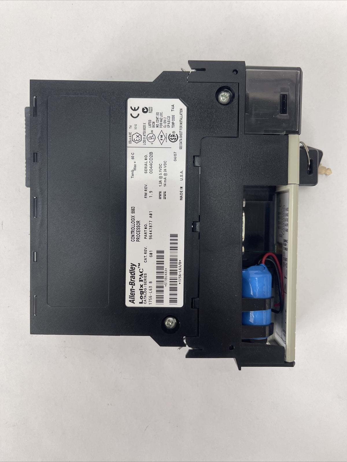 ALLEN BRADLEY 1756-L63 CONTROL LOGIX 5563 PROCESSOR CAT REV G01 F/W REV 1.9