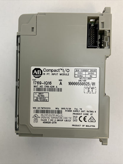 ALLEN BRADLEY 1769-IQ16 SER A DIR/VER 10000550525/01 F/W REV 3.1 COMPACT I/O