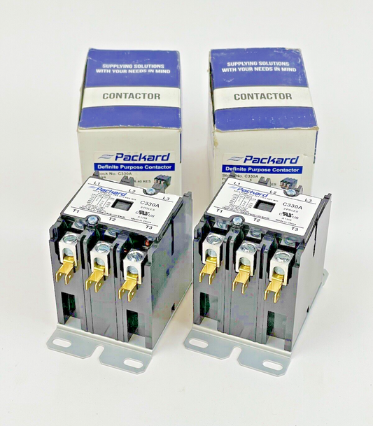 PACKARD *LOT OF 2* - C330A - DEFINITE PURPOSE CONTACTOR - 3 POLE, 30A, 24V 50/60