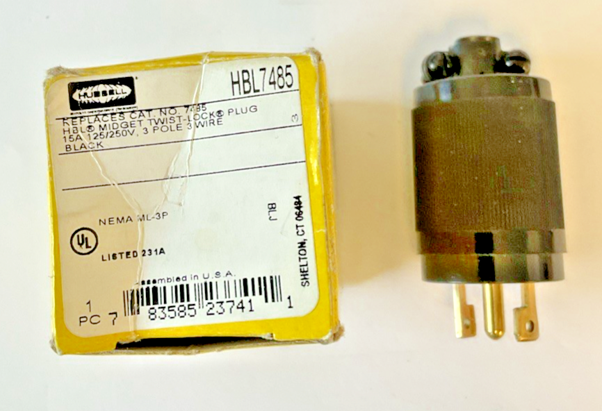 HUBBELL HBL7485 TWIST LOCK PLUG 250V 3POLE 3WIRE 15A