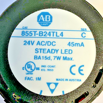 ALLEN BRADLEY 855T-B24TL4 STEADY LED LIGHT SER.C 45MA 7W 24VDC