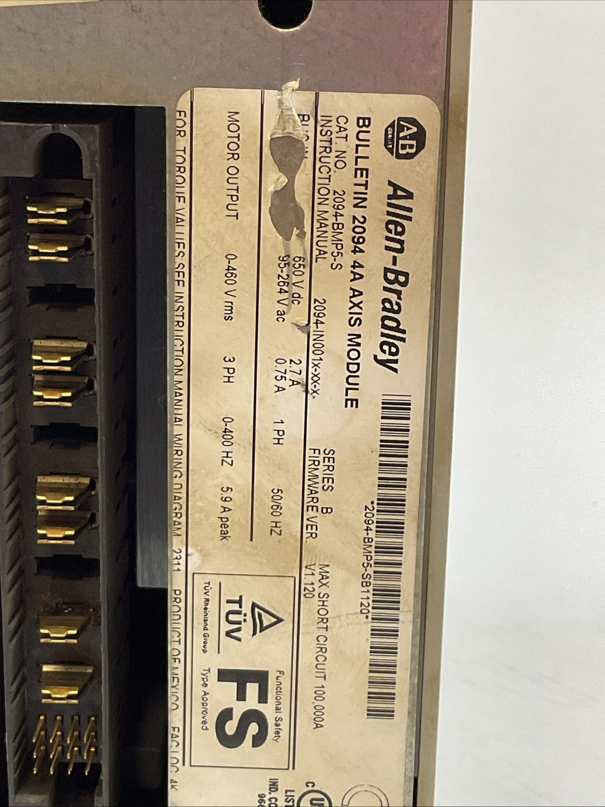 ALLEN BRADLEY 2094-BMP5-S SER B KINETIX 6000 AXIS MODULE FIRMWARE VER 1.120