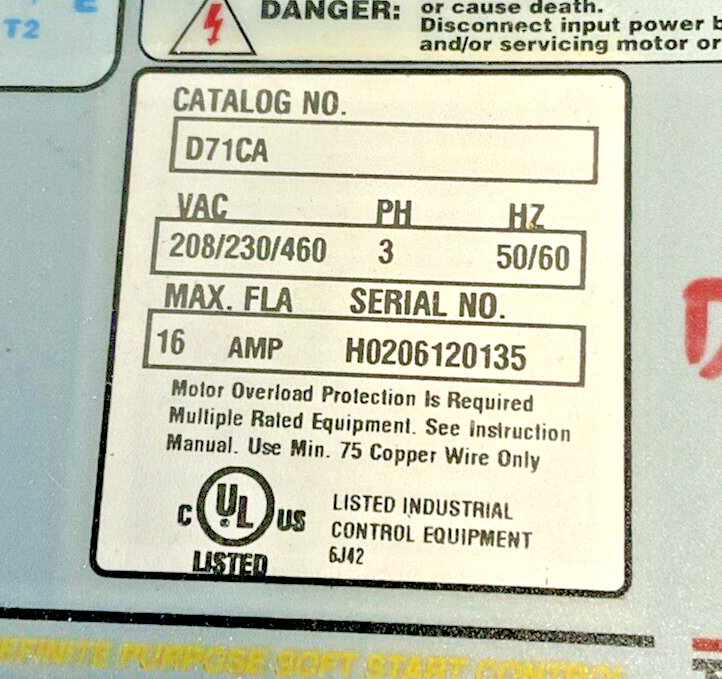 BALDOR D71CA AC DRIVE 16A 3PH  50/60HZ 208/230/460VAC
