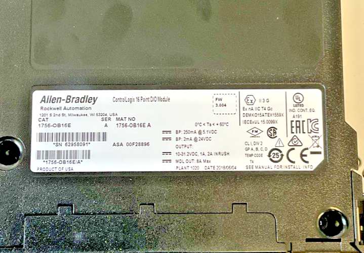 ALLEN BRADLEY 1756-OB16E D/O MODULE 16 POINT FW:3.004 SER.A