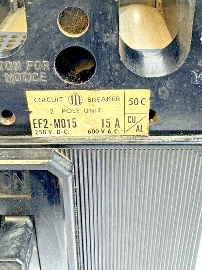 ITE - EF2-M015 - MOLDED CASE MAGNETIC CIRCUIT BREAKER - 2 POLE/ 600 VAC/15 A