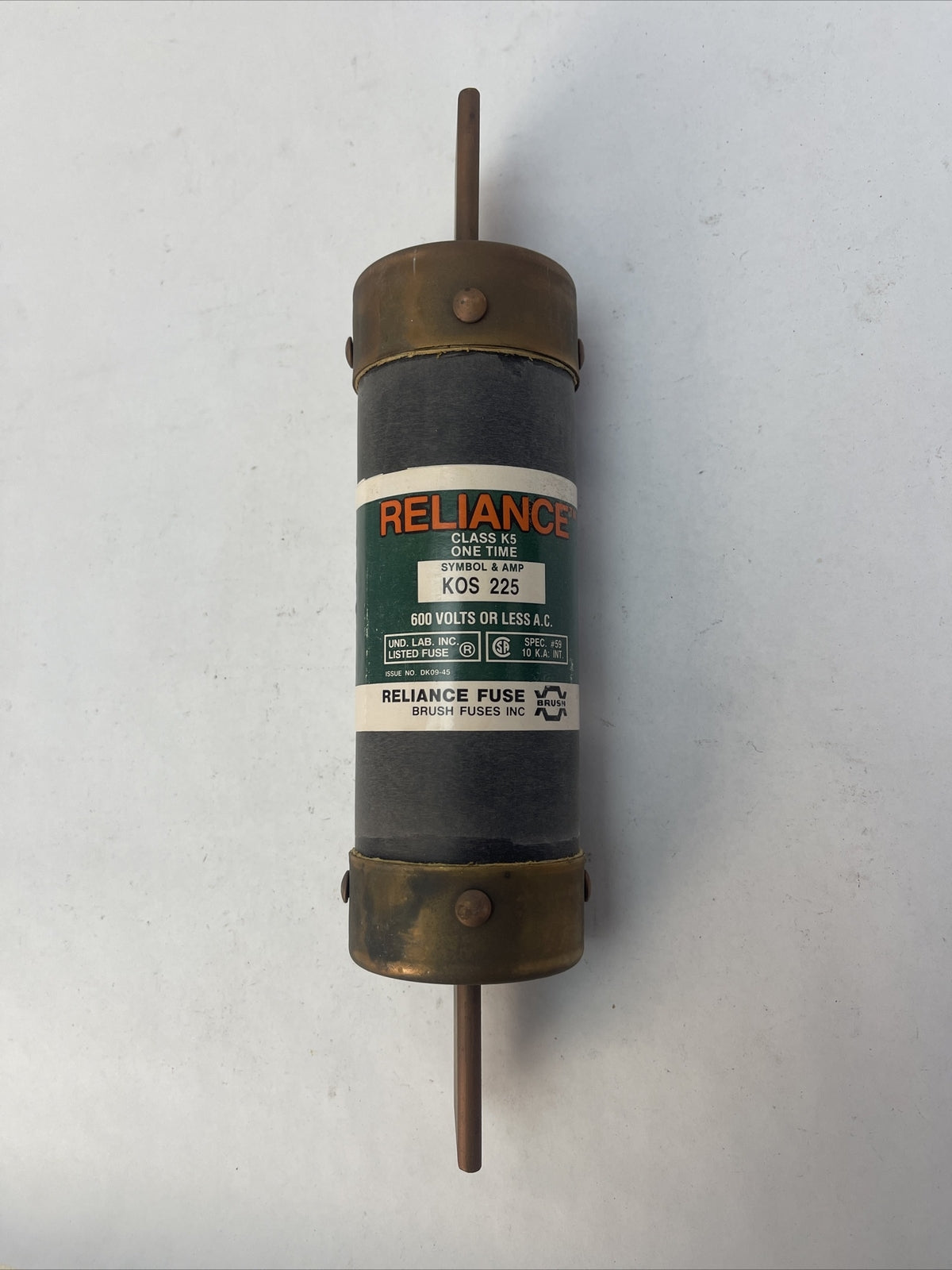 RELIANCE KOS225 CLASS K5 ONE TIME FUSE 600VAC 225AMP