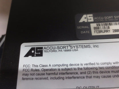 ACCU-SORT AXIOM-X LASER 4L BARCODE SCANNER W/ PS-4024 DC POWER SUPPLY- FOR PARTS
