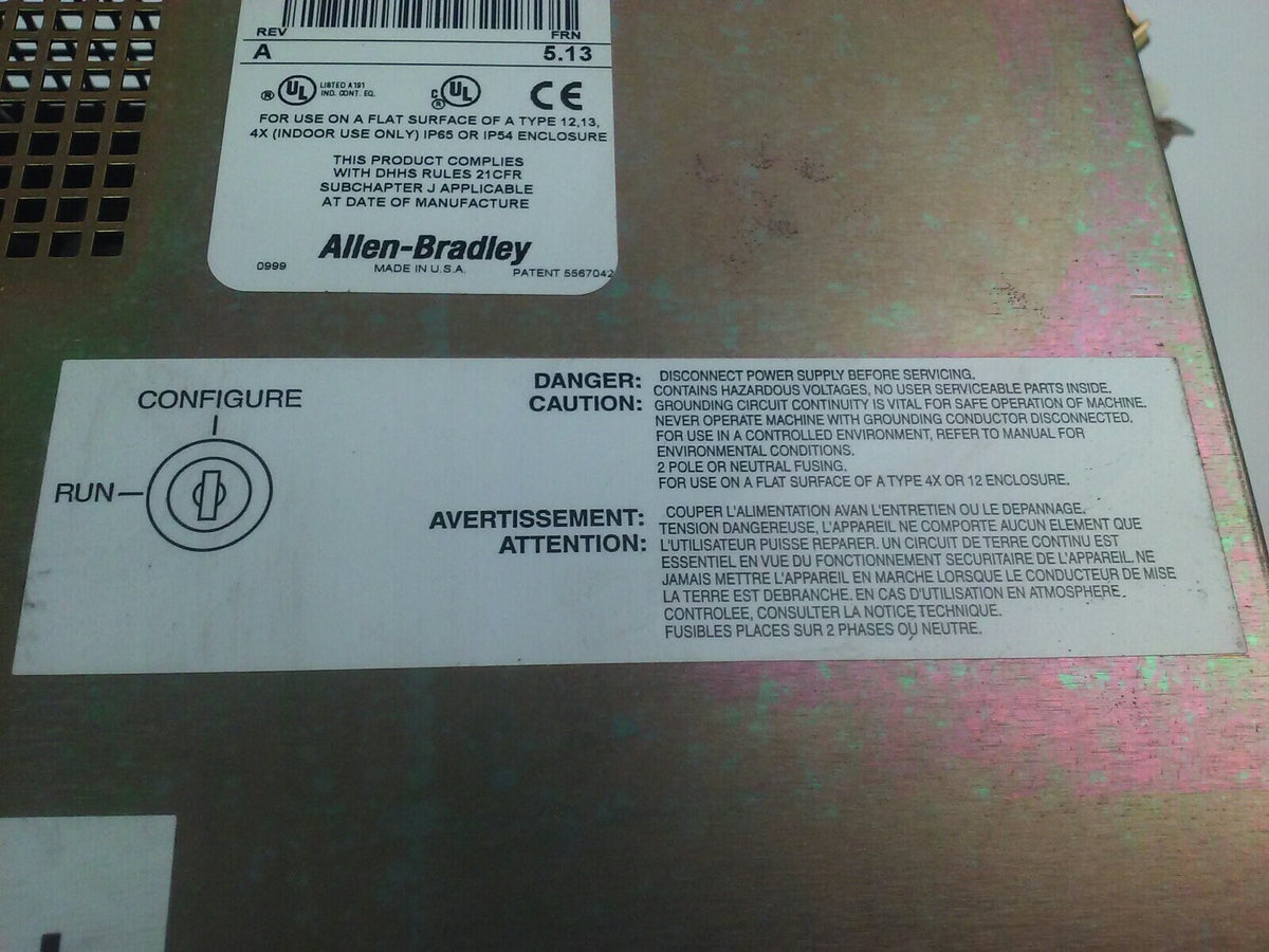 ALLEN BRADLEY 2711E-T10C6 SER. C REV. A  PANELVIEW 1000E TERMINAL FRN 5.13 W/KEY