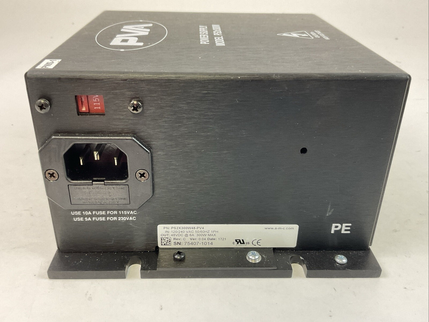 PVA POWER SUPPLY PS2x300W48-PV4 REV C VER 0.04 OUT 48VDC @ 6A 300W IN 120/240VAC