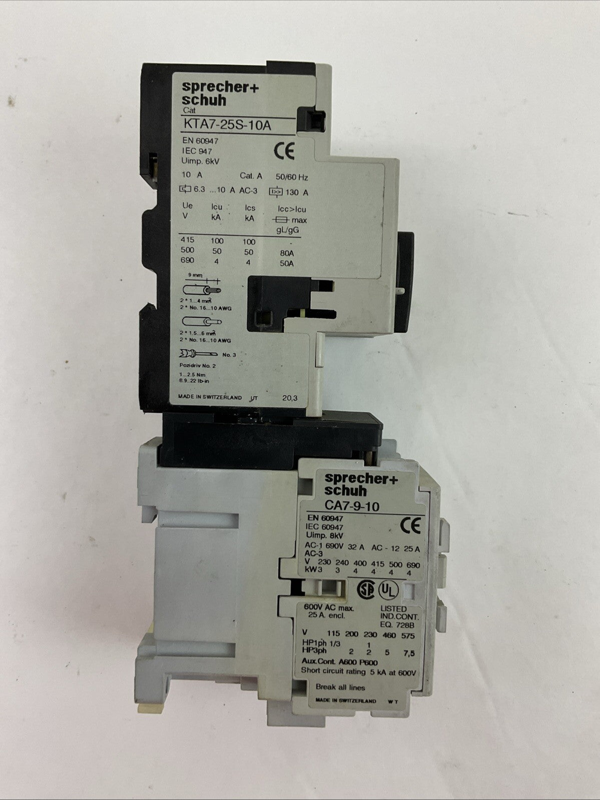 SPRECHER+SCHUH KTA7-25S-10A CIRCUIT BREAKER 6.3-10A CA7-9-10 CONTACTOR 277V COI