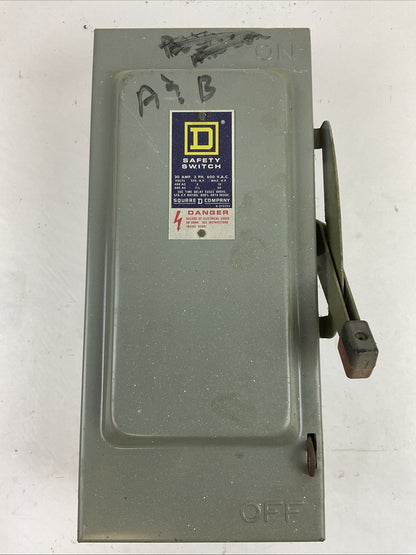SQUARE D H361 SERIES E1 30AMP 600VAC 3PH 20HP 600VDC 15HP FUSIBLE SAFETY SWITCH