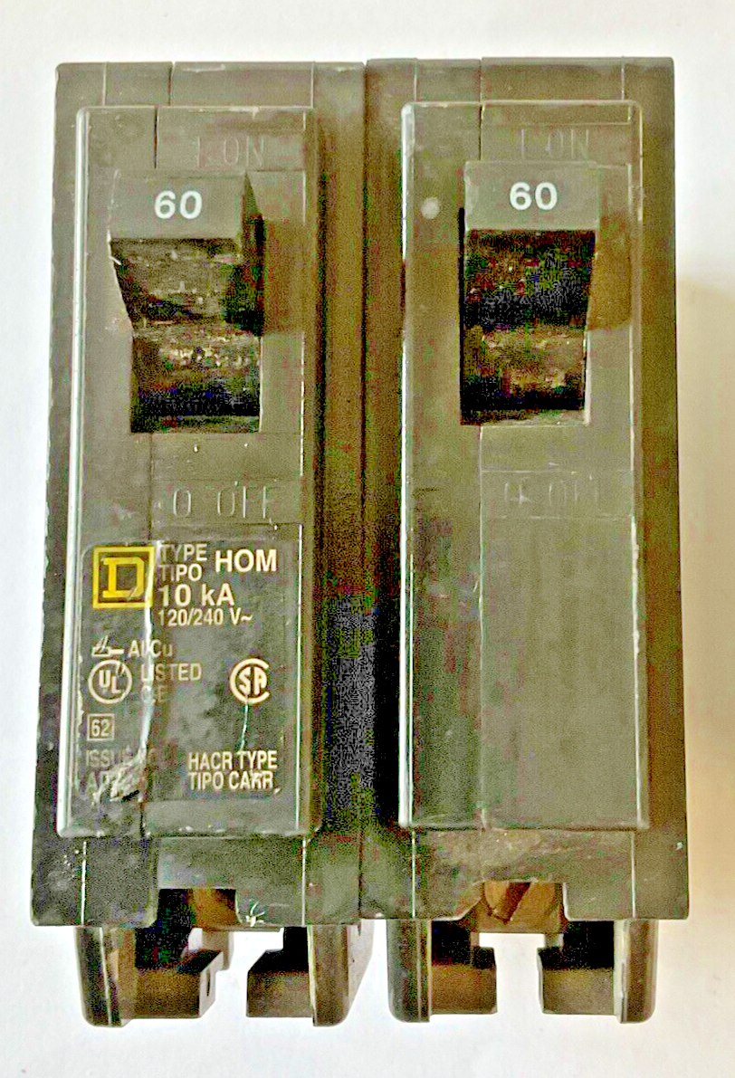 SQUARE D HOM215 & HOM260 CIRCUIT BREAKER 10KA 20A,60A 15A HAS CHIP***LOTOF2***