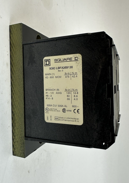 SQUARE D 9080-LBFA369136 3P 335A 600V POWER DISTRIBUTION BLOCK