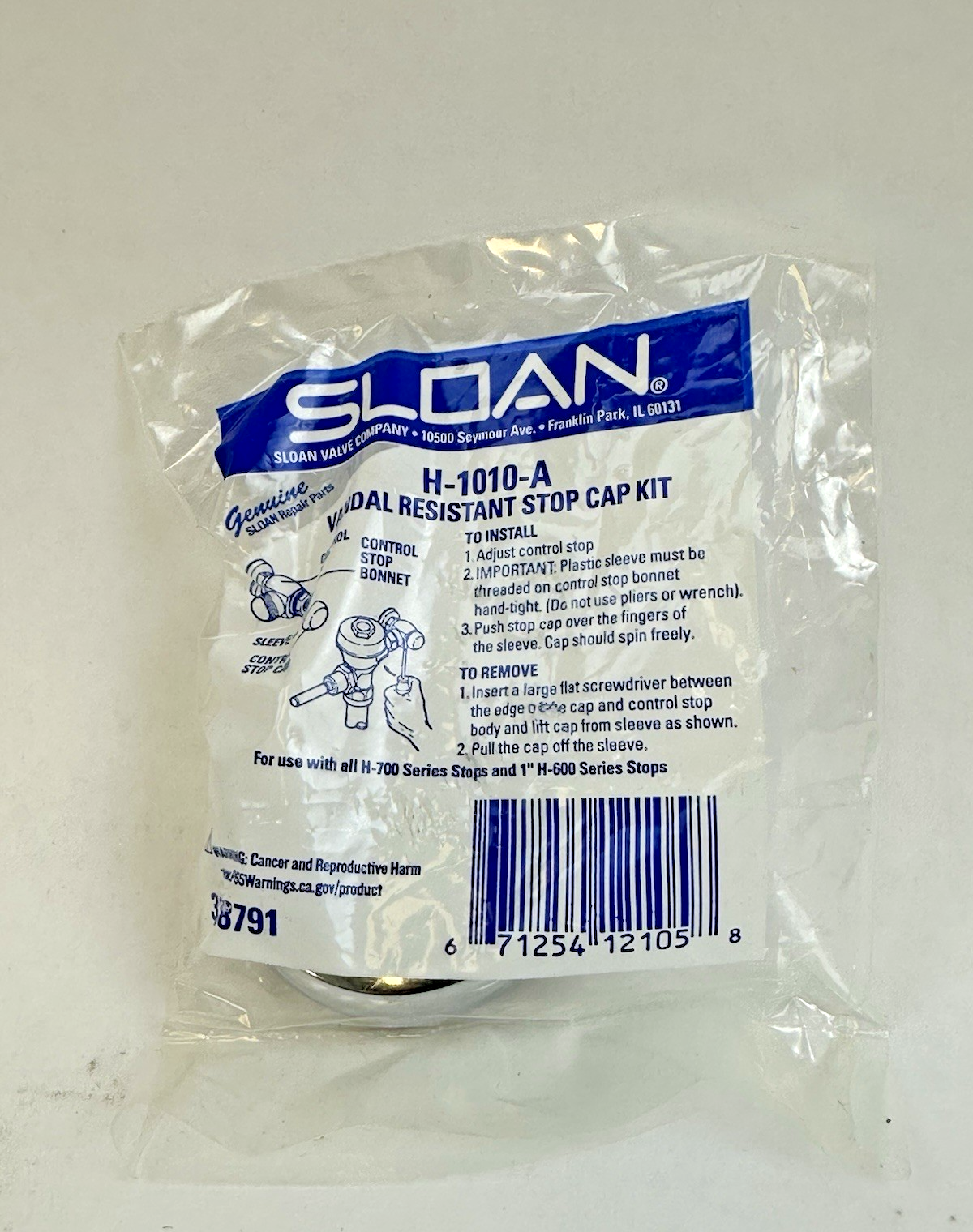 SLOAN H-1010-A VANDAL RESISTANT STOP CAP KIT 3308791
