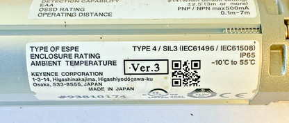 KEYENCE SL-V23F TRANSMITTER AND RECIEVER 24VDC 78MA VER.3 9.1MS TYPE4
