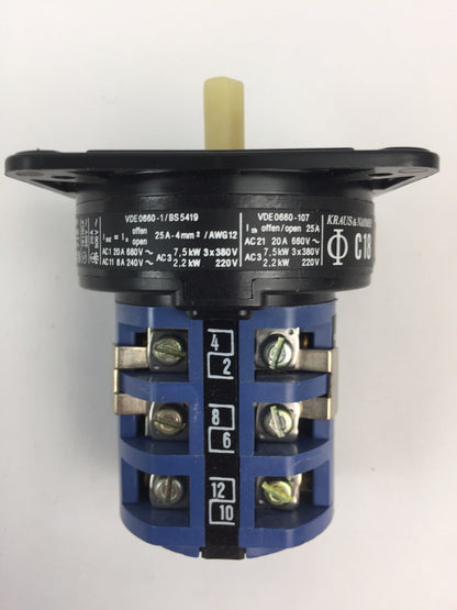 KRAUS & NAIMER C18-A048-423 ROTARY SWITCH 600VAC 20AMP 10HP 3 PHASE 4 POSITION