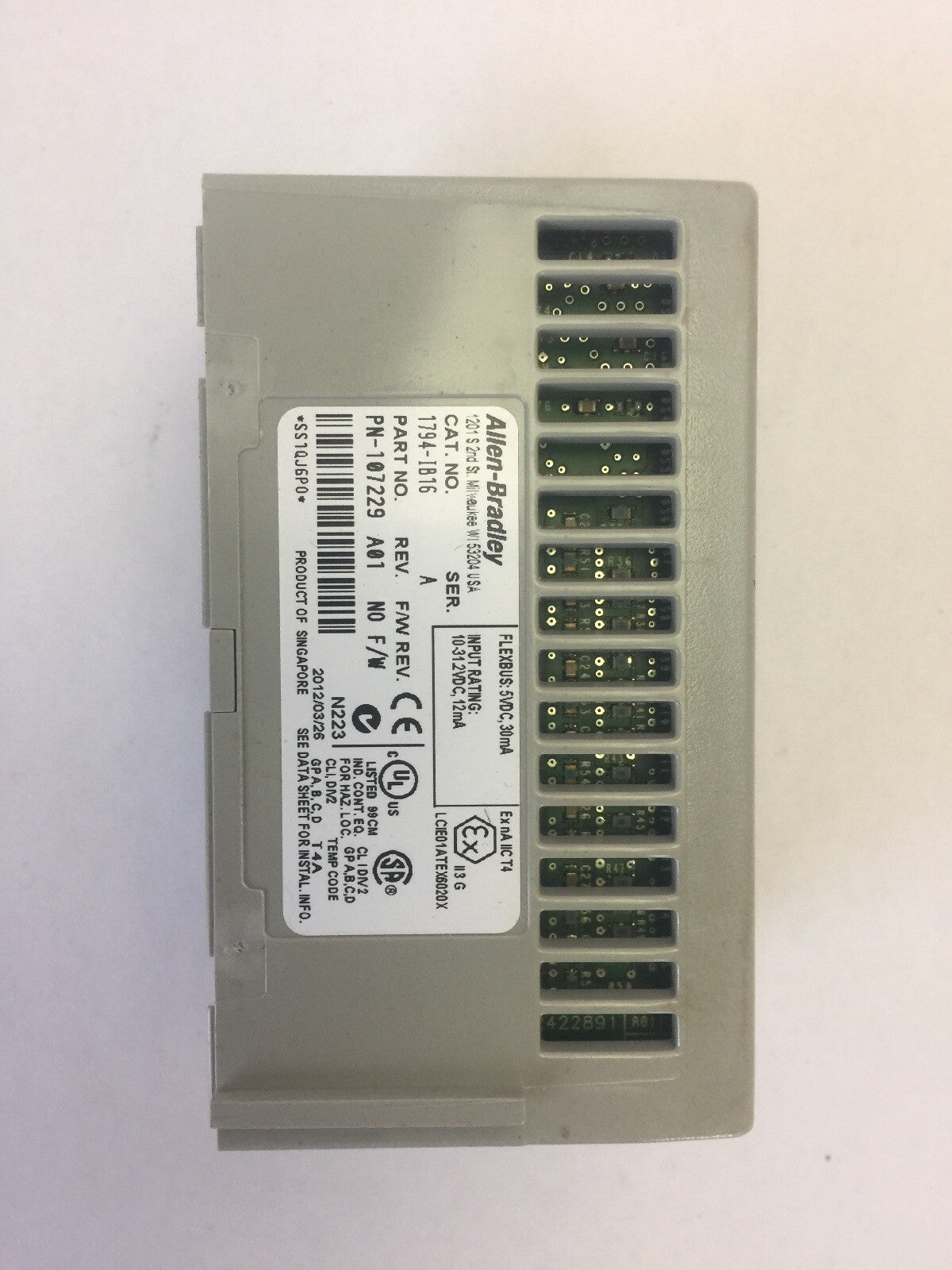 ALLEN BRADLEY 1794-IB16 24VDC SINK INPUT MODULE SER A REV A01 F/W REV NO F/W