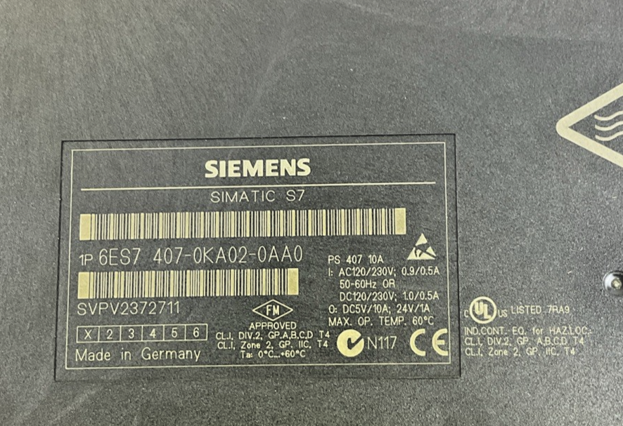 SIEMENS 6ES7 407-0KA02-0AA0 SIMATIC S7-400 POWER SUPPLY