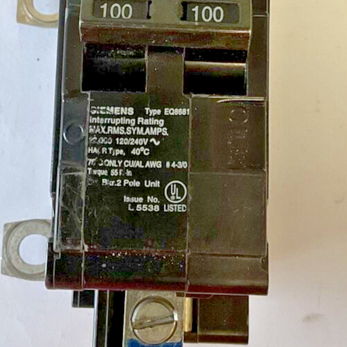 SIEMENS EQ8681 CIRCUIT BREAKER 100A 2POLE 120/240VAC