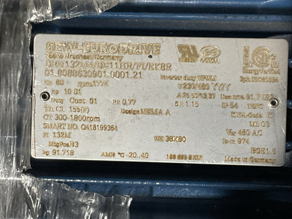 SEW-EURODRIVE DRN132M4/BE11HR/FI/EK8R GEAR MOTOR HZ 60 rpm 1774 V230/460 YY/Y