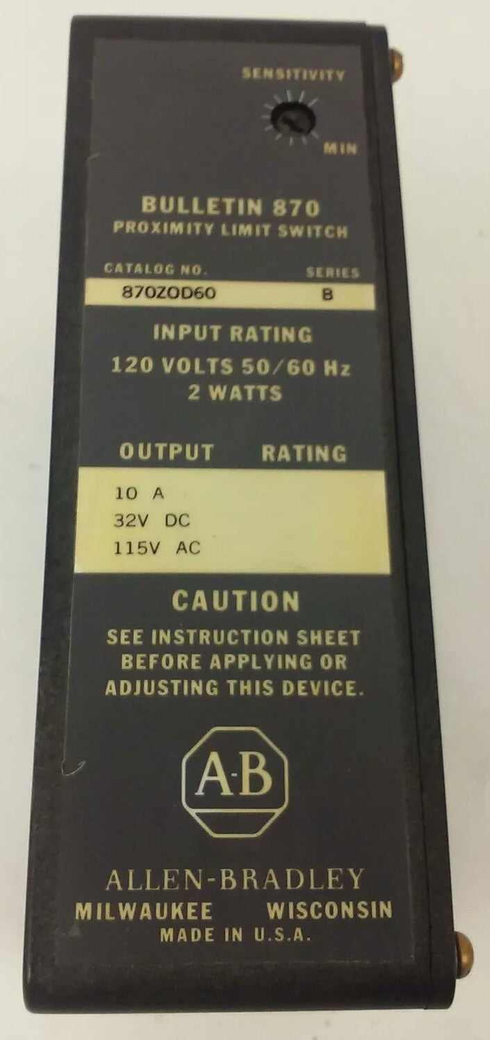 ALLEN BRADLEY 870-ZOD60 SERIES B PROXIMITY LIMIT SWITCH 120V 2 WATTS 10A 32VDC