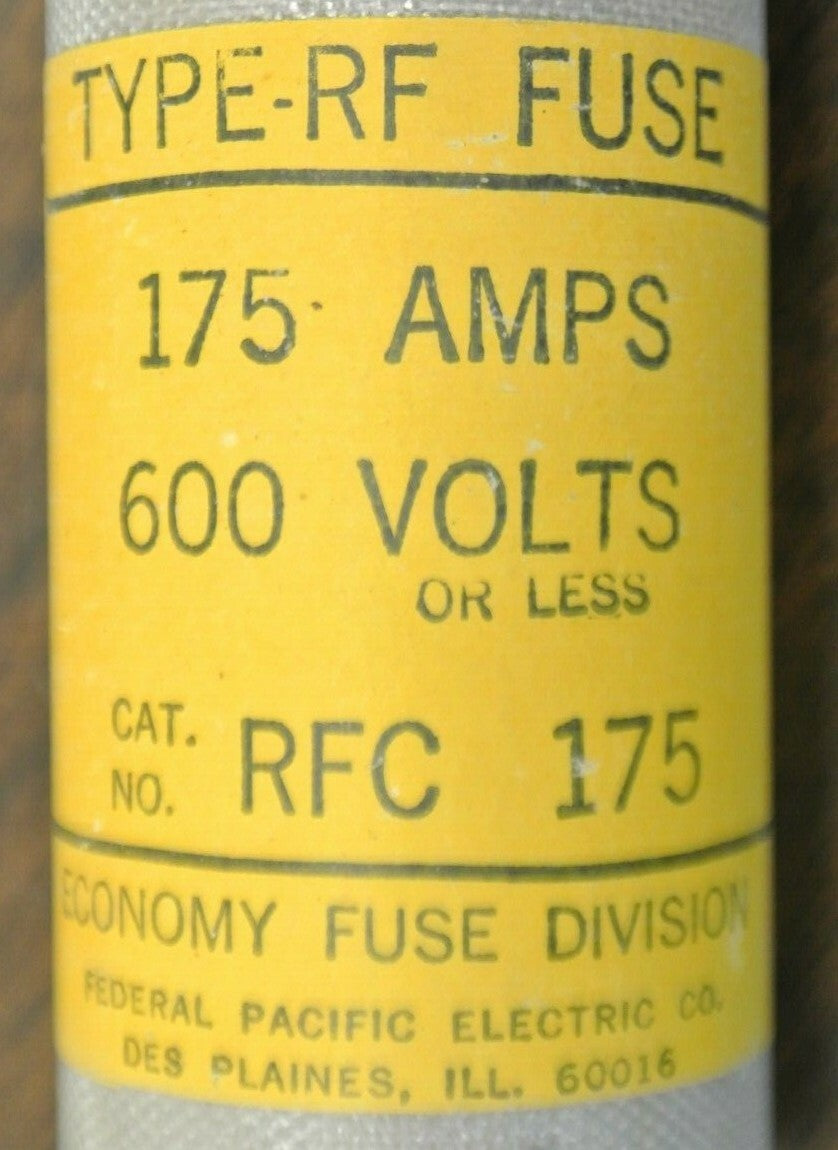 ECONOMY / FEDERAL PACIFIC RFC-175 RECTIFIER FUSE / 175A / 600V / NEW SURPLUS