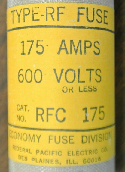 ECONOMY / FEDERAL PACIFIC RFC-175 RECTIFIER FUSE / 175A / 600V / NEW SURPLUS