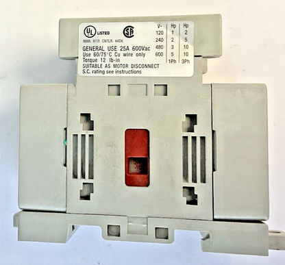 ALLEN BRADLEY 194E-E25-1753  LOAD SWITCH FRONT MOUNT SER.B 25A