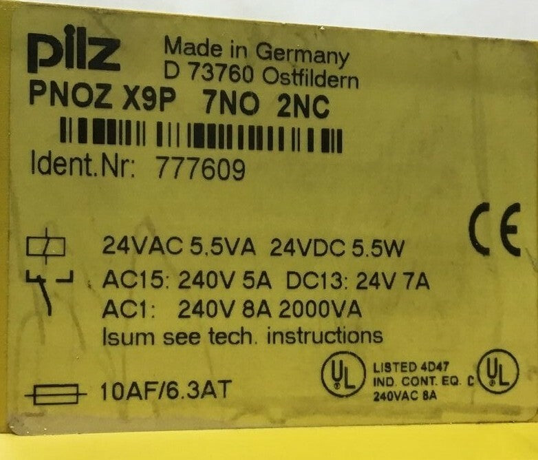 PILZ PZE9 110VAC/8S1O SAFTEY RELAY 110VAC 10,5VA 50-60HZ