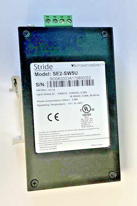 AUTOMATION DIRECT STRIDE SE2-SW5U ETHERNET SWITCH HW. REV V1.10 9-60VDC 0.38A