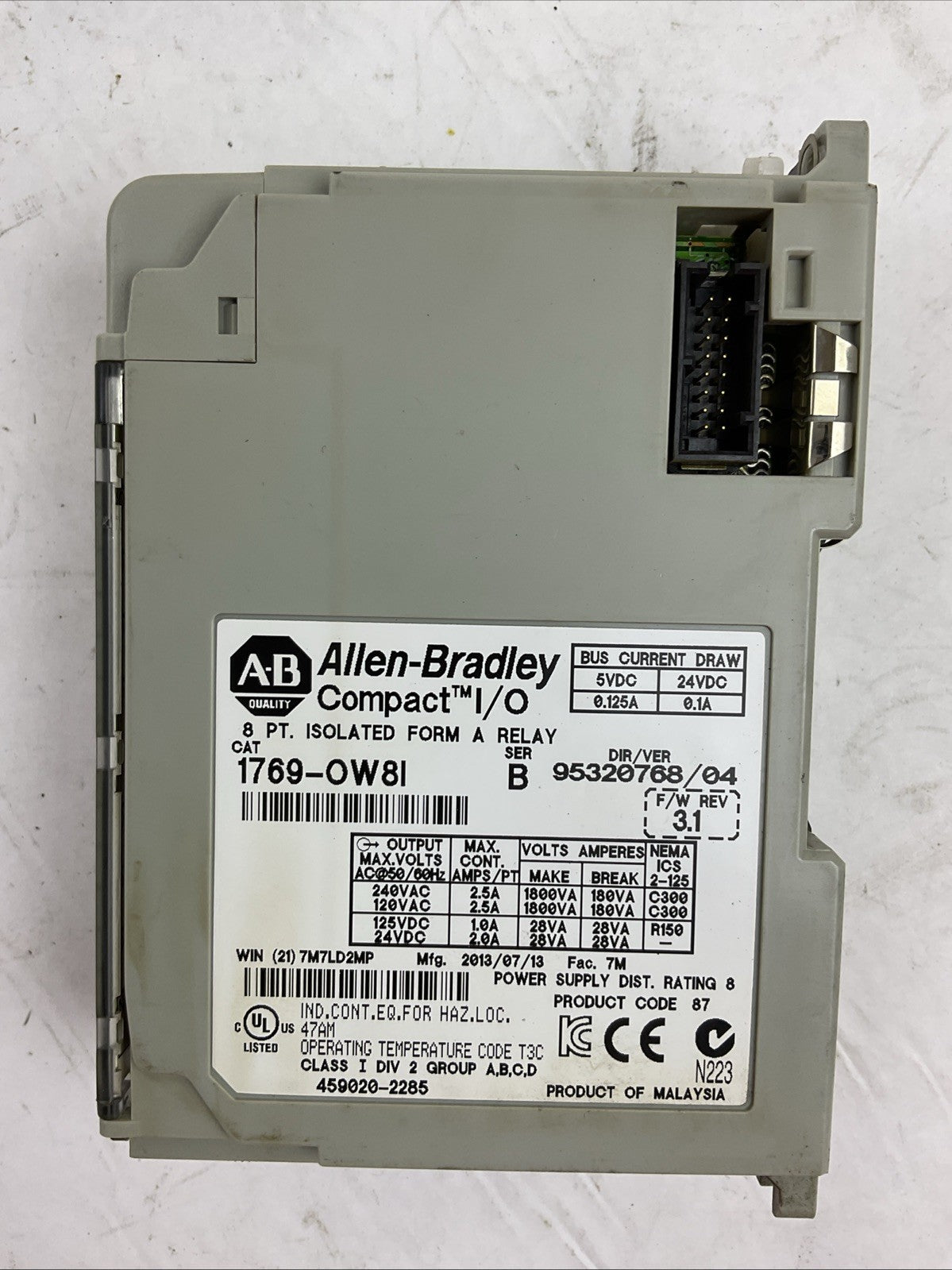 ALLEN BRADLEY 1769-OW8I SER B F/W REV 3.1 DIR/VER 95320768/04 8PT ISOLATED FORM