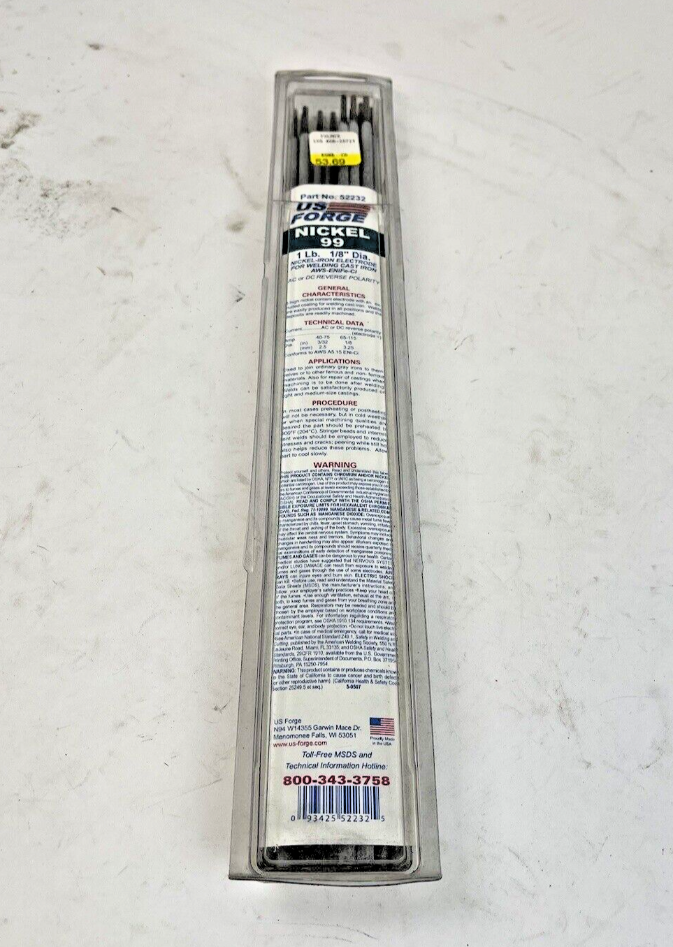 US FORGE - 52232 -  WELDING ELECTRODES - NICKEL 99, 1/8 x 14", 1 lb