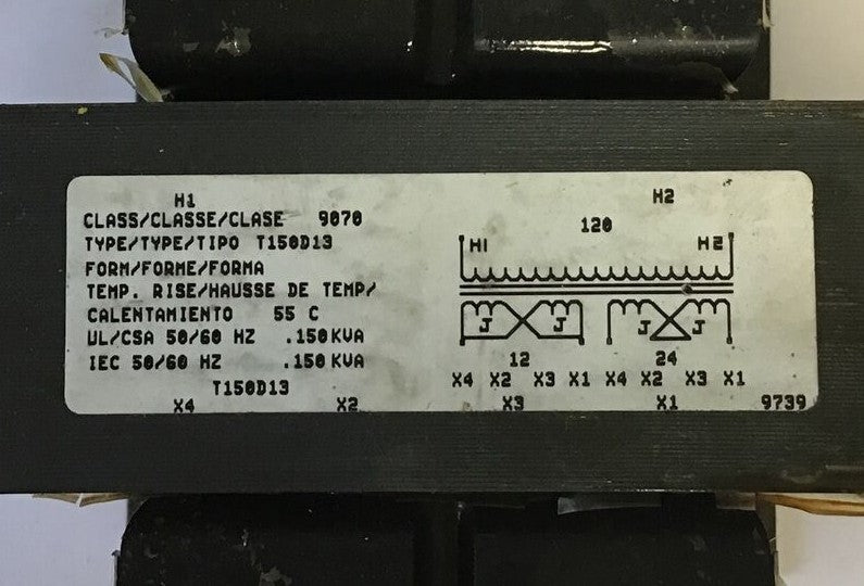 SQUARE D 9070T150D13 INDUSTRIAL CONTROL TRANSFORMER 120VAC 50/60HZ .150KVA
