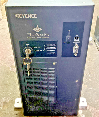 KEYENCE ML-Z9610 LASER MARKER 3-AXIS W/ CAMERA , CONTROL MODULE, CABLES,SCREEN