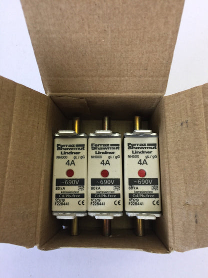 FERRAZ SHAWMUT LINDNER NH000 4A gL/gG 690VAC 80kA Cd/Pb FREE 1C619 F228441 FUSE